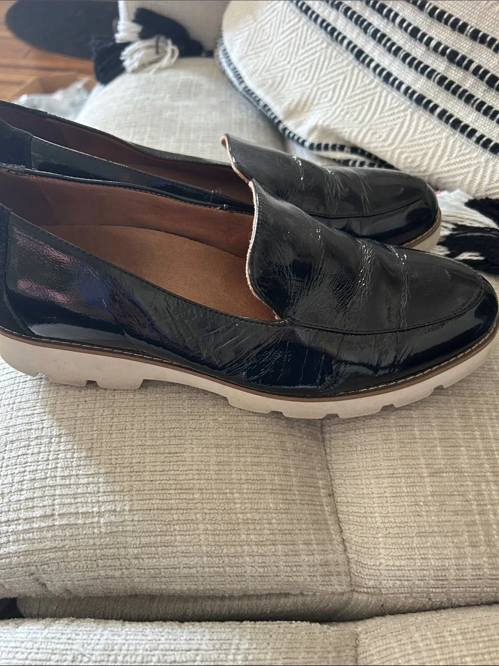 Vionic  Black Patent Slip-On Loafers with Contrasting Sole